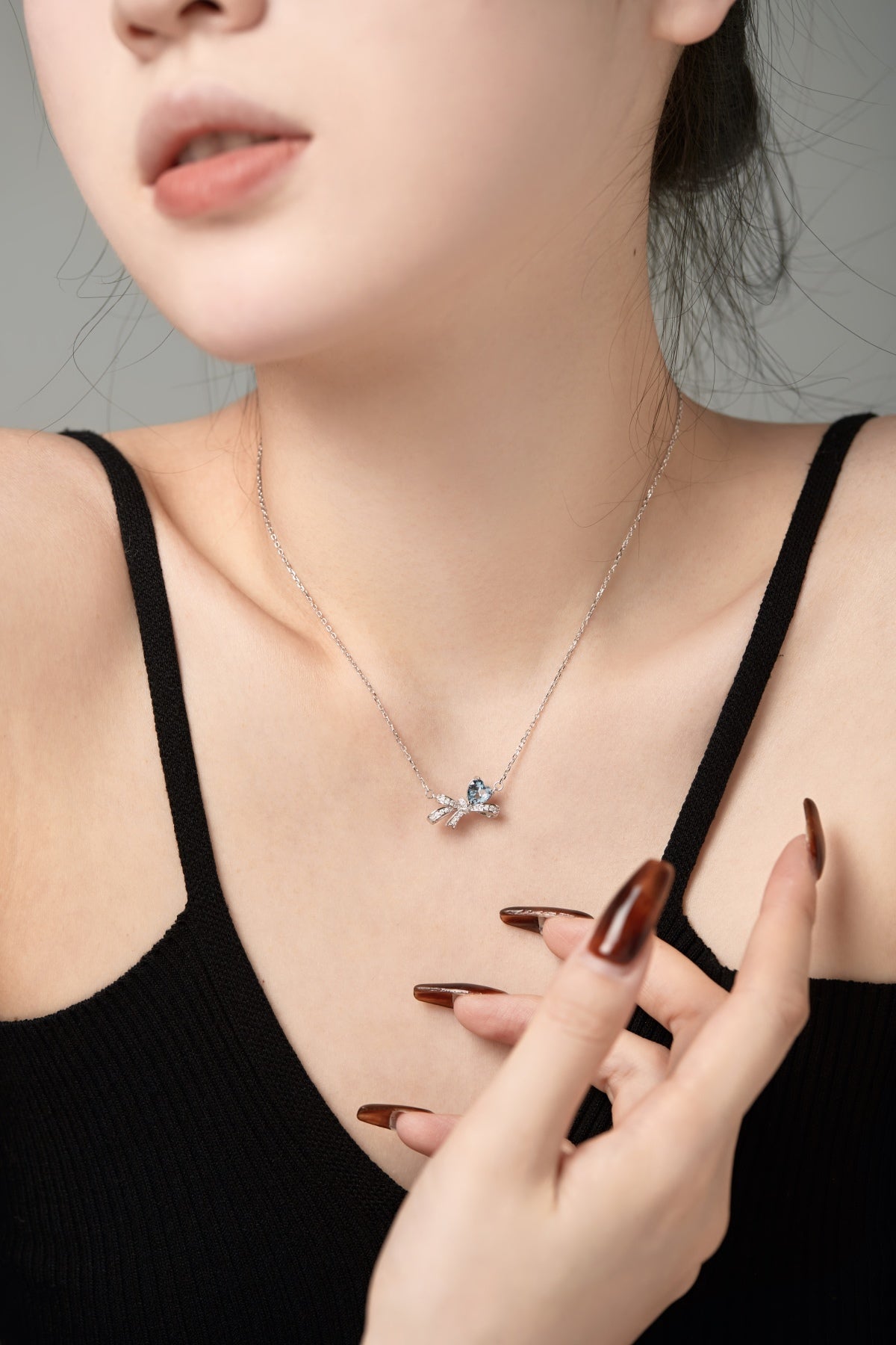 Blue Silver Bow Necklace 3008