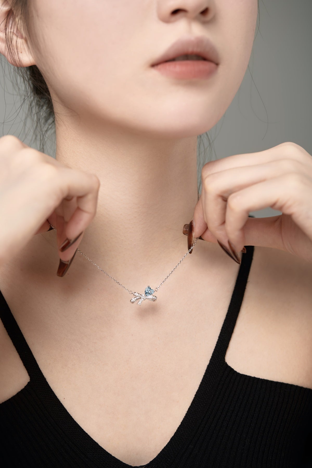 Blue Silver Bow Necklace 3008