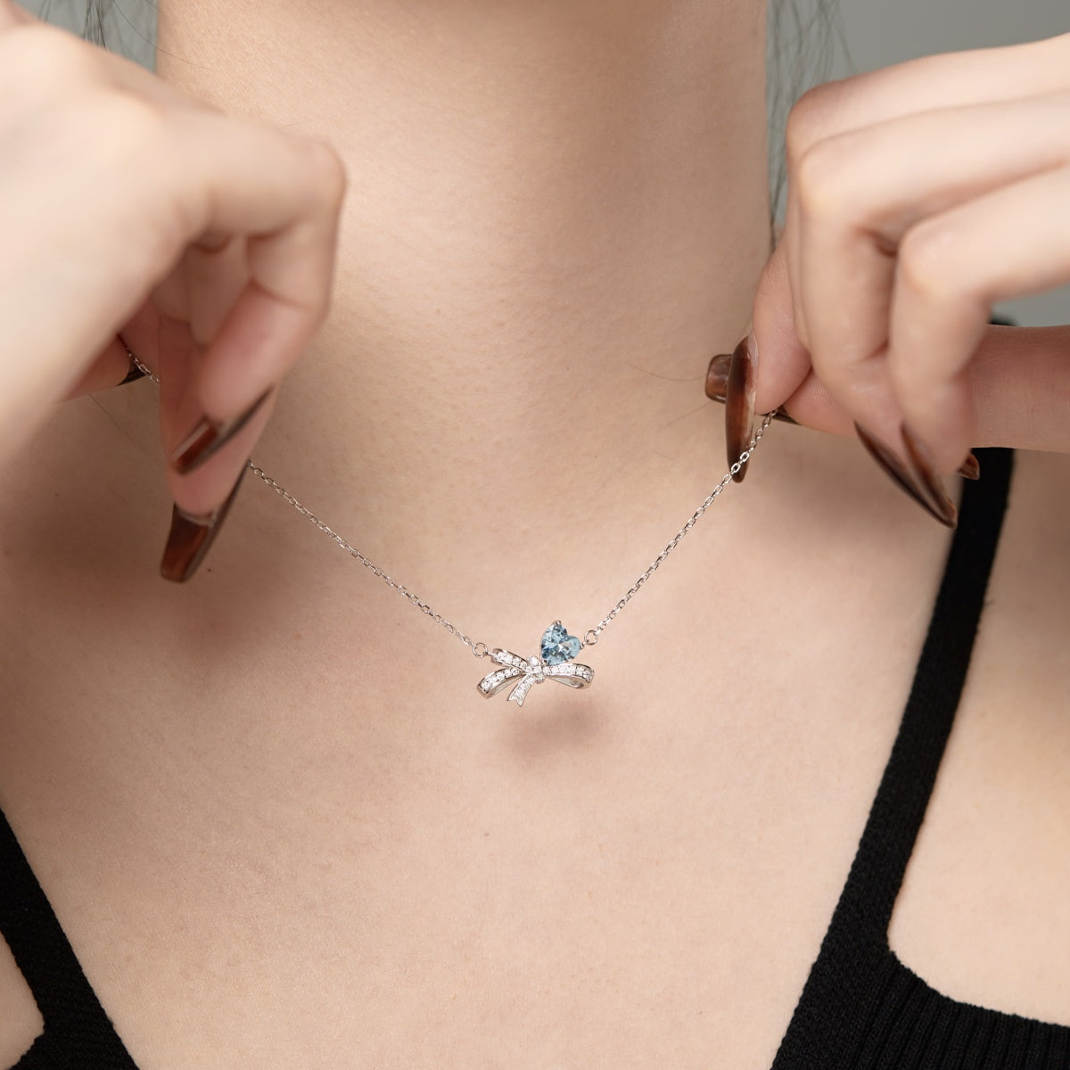 Blue Silver Bow Necklace 3008