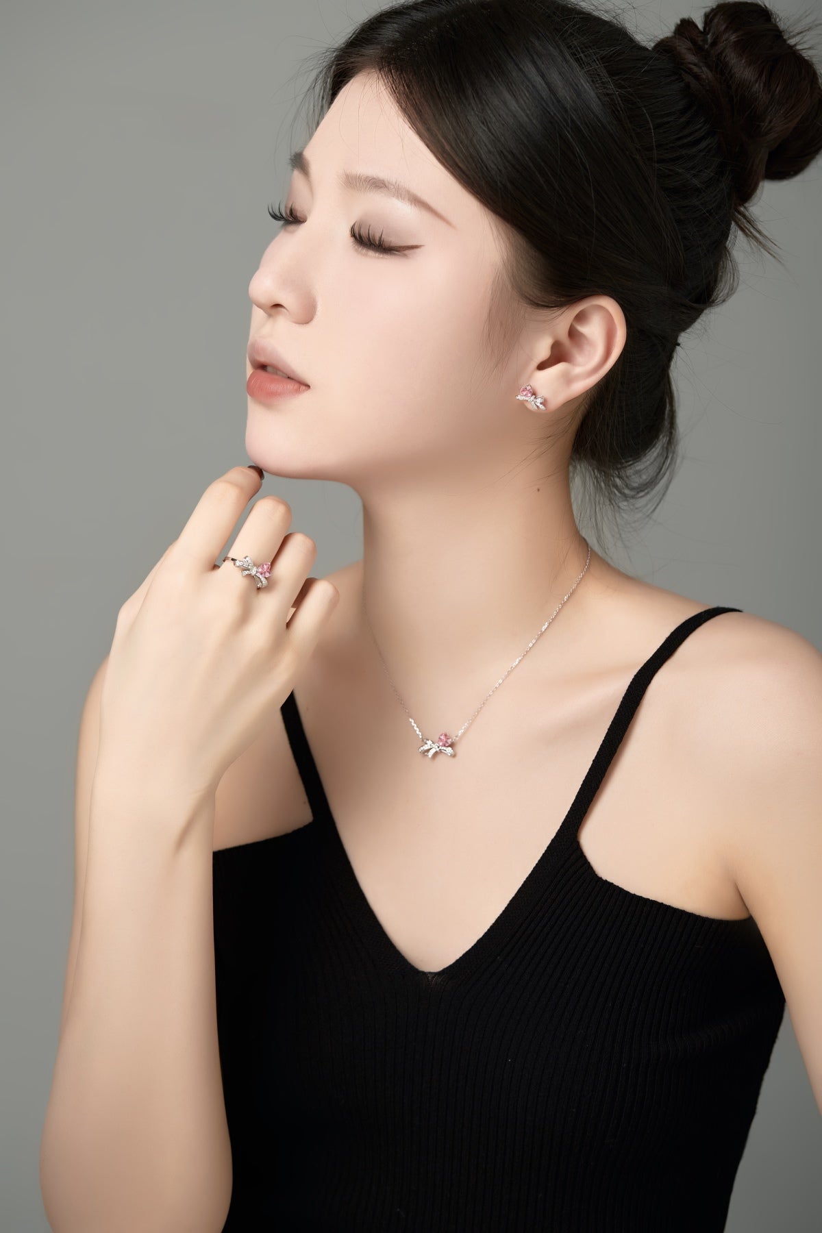 Pink Silver Bow Necklace 3007