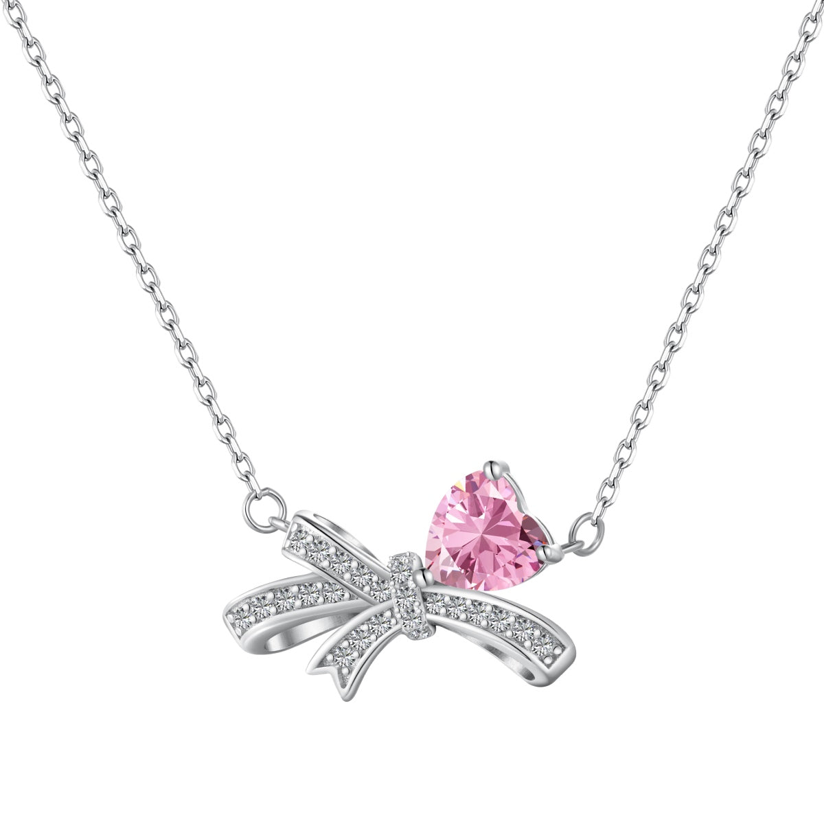 Pink Silver Bow Necklace 3007