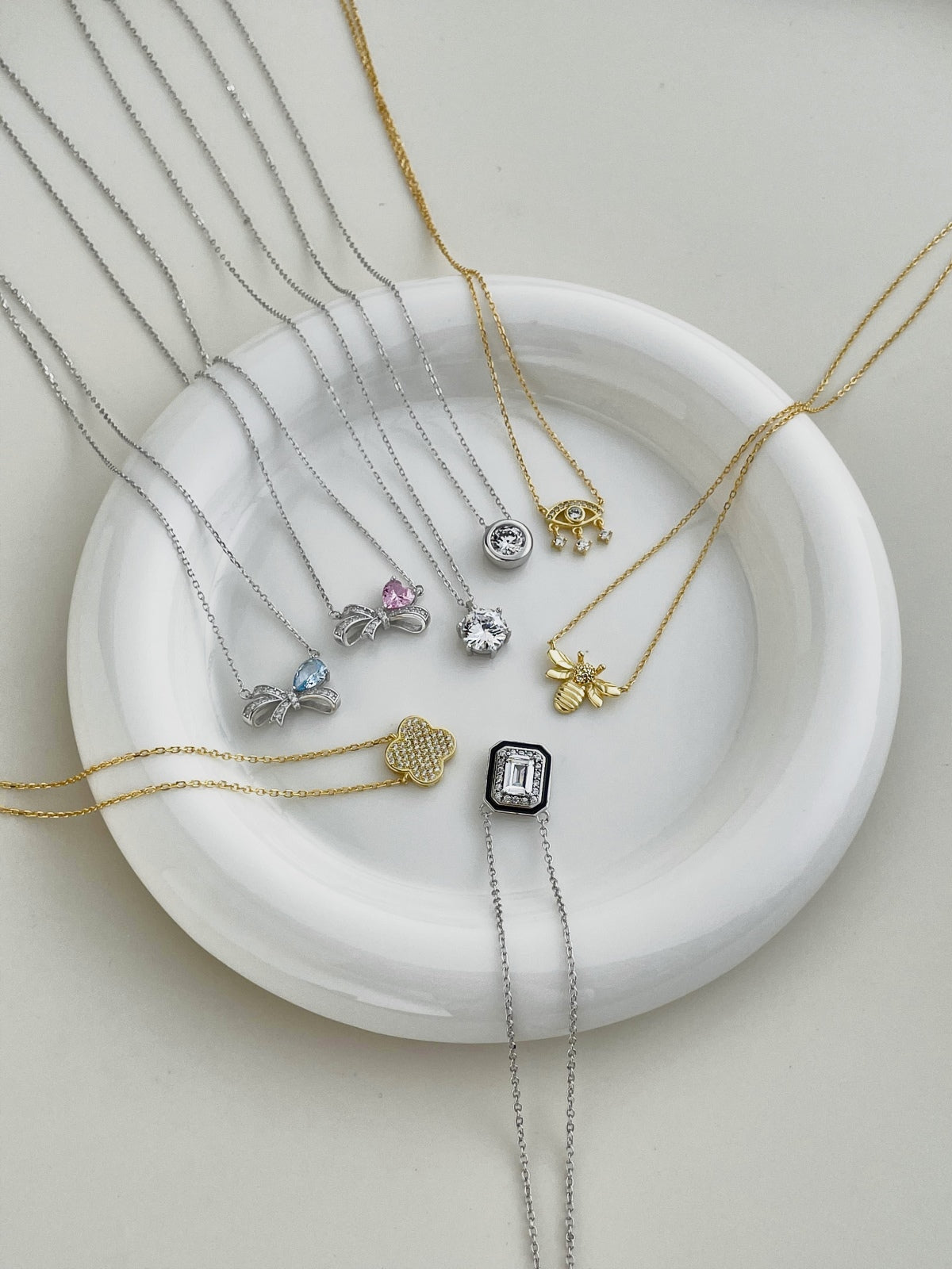 Pink Silver Bow Necklace 3007