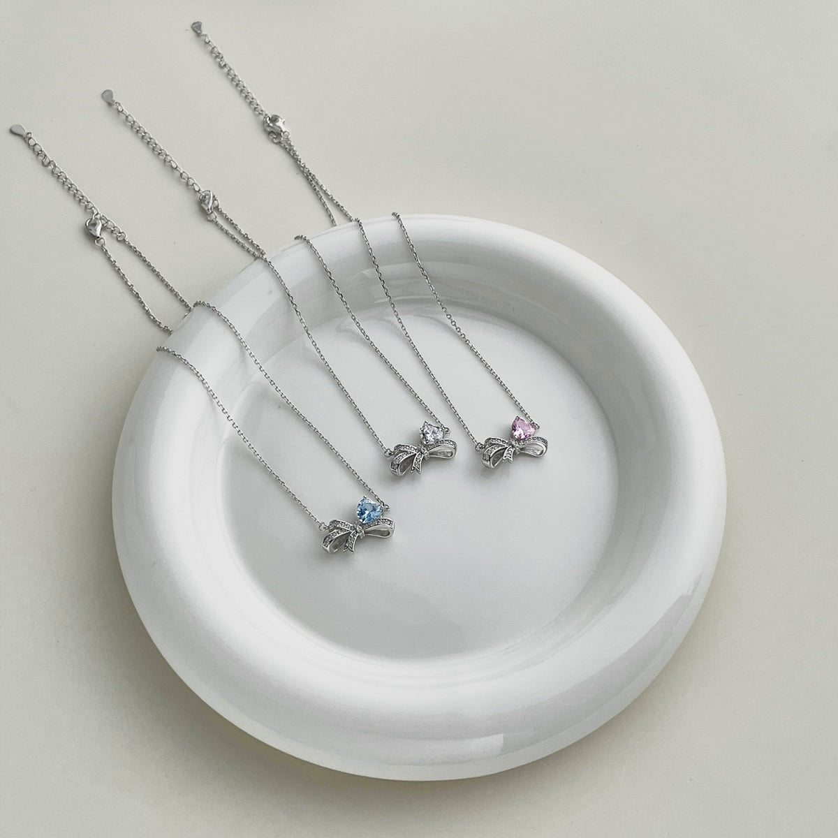Pink Silver Bow Necklace 3007