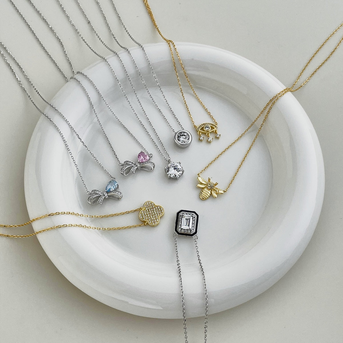 Pink Silver Bow Necklace 3007