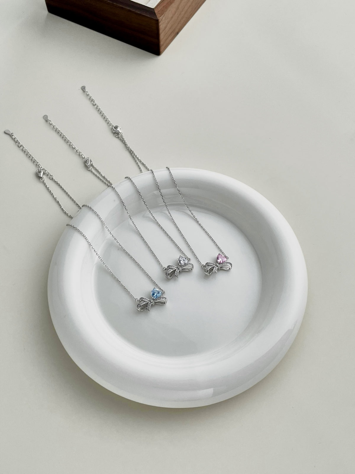 Pink Silver Bow Necklace 3007