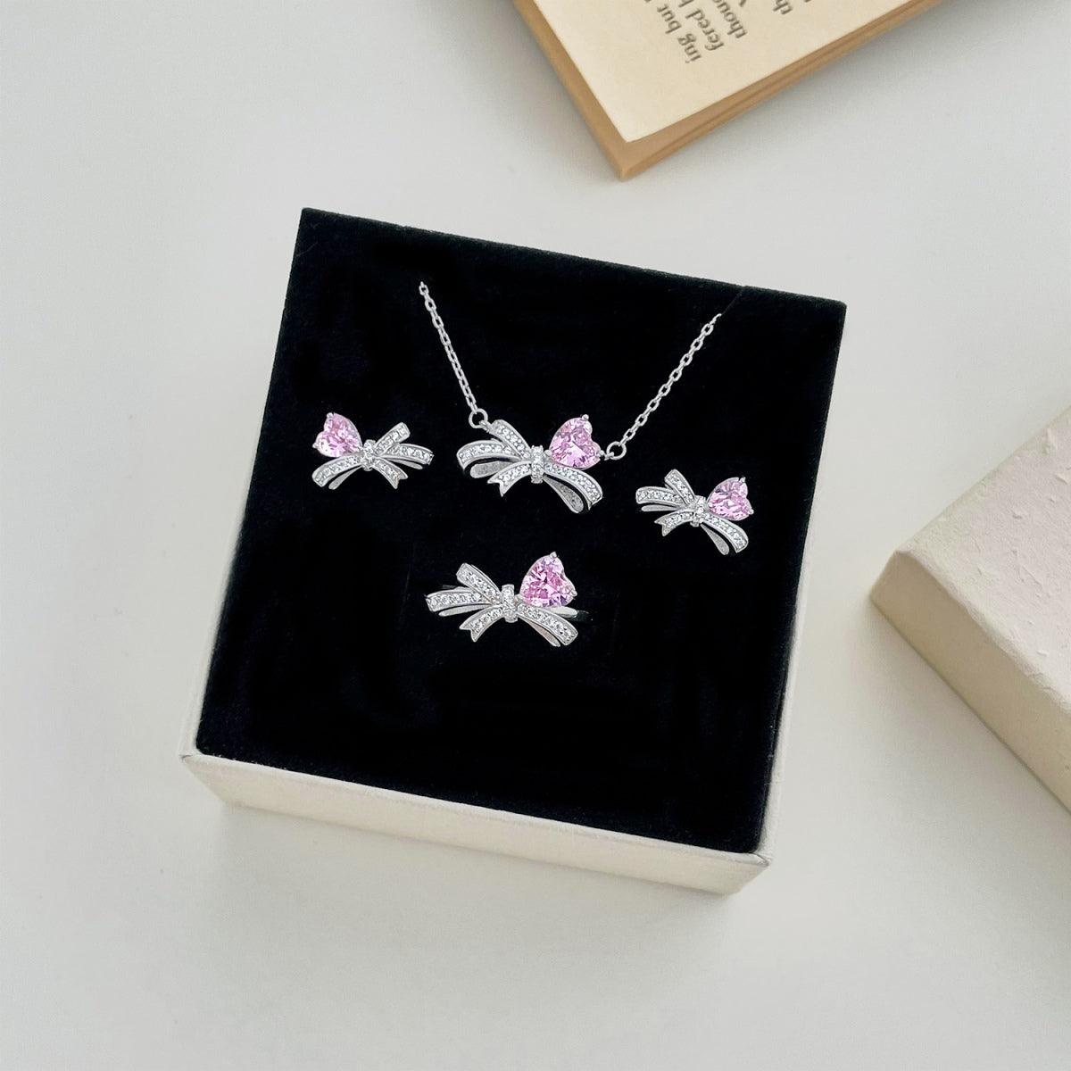 Pink Silver Bow Necklace 3007