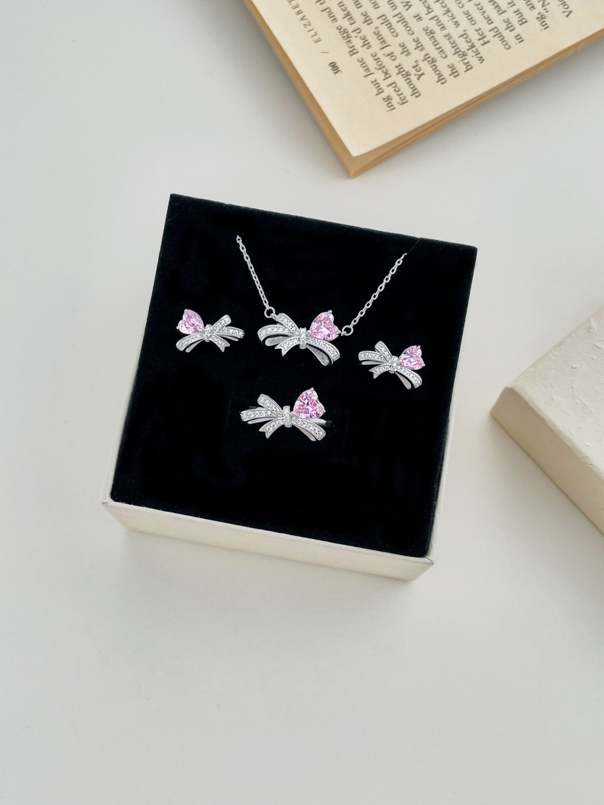 Pink Silver Bow Necklace 3007