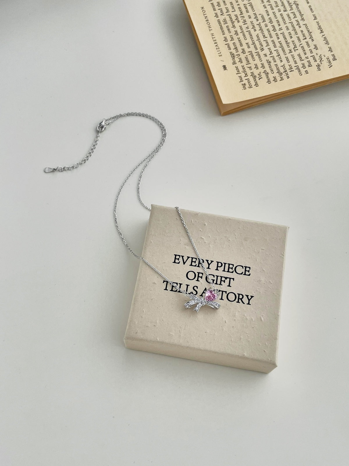 Pink Silver Bow Necklace 3007