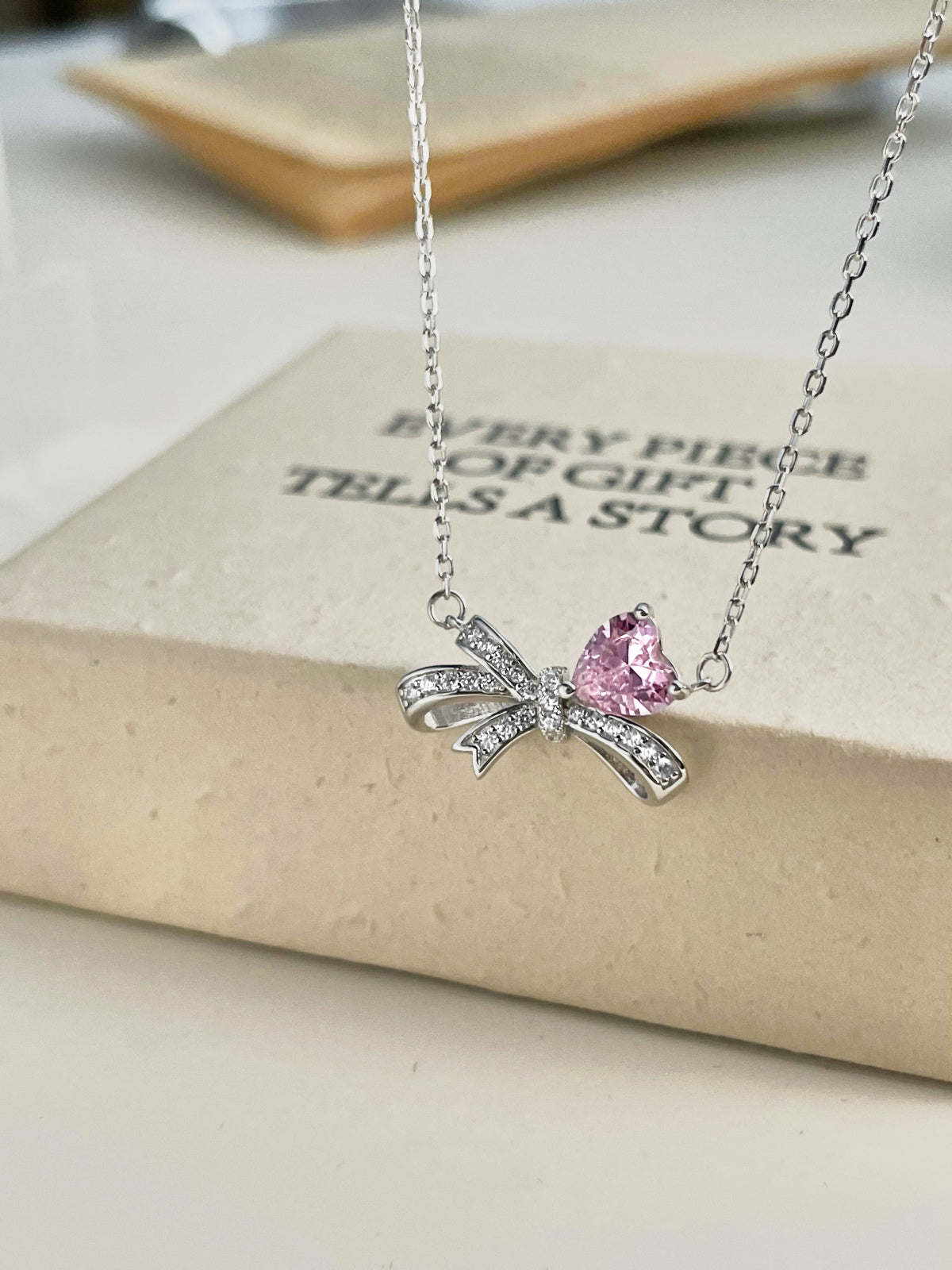 Pink Silver Bow Necklace 3007