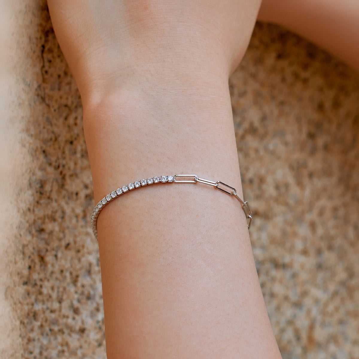 Duo Style Tennis & Paperclip Bracelet - 925 Silver