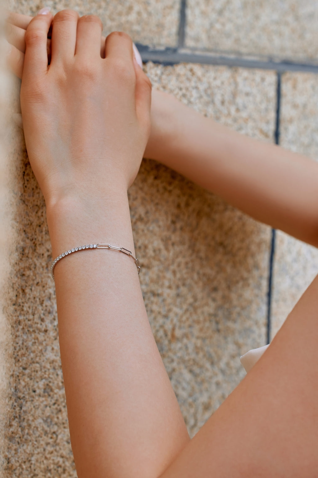 Duo Style Tennis & Paperclip Bracelet - 925 Silver