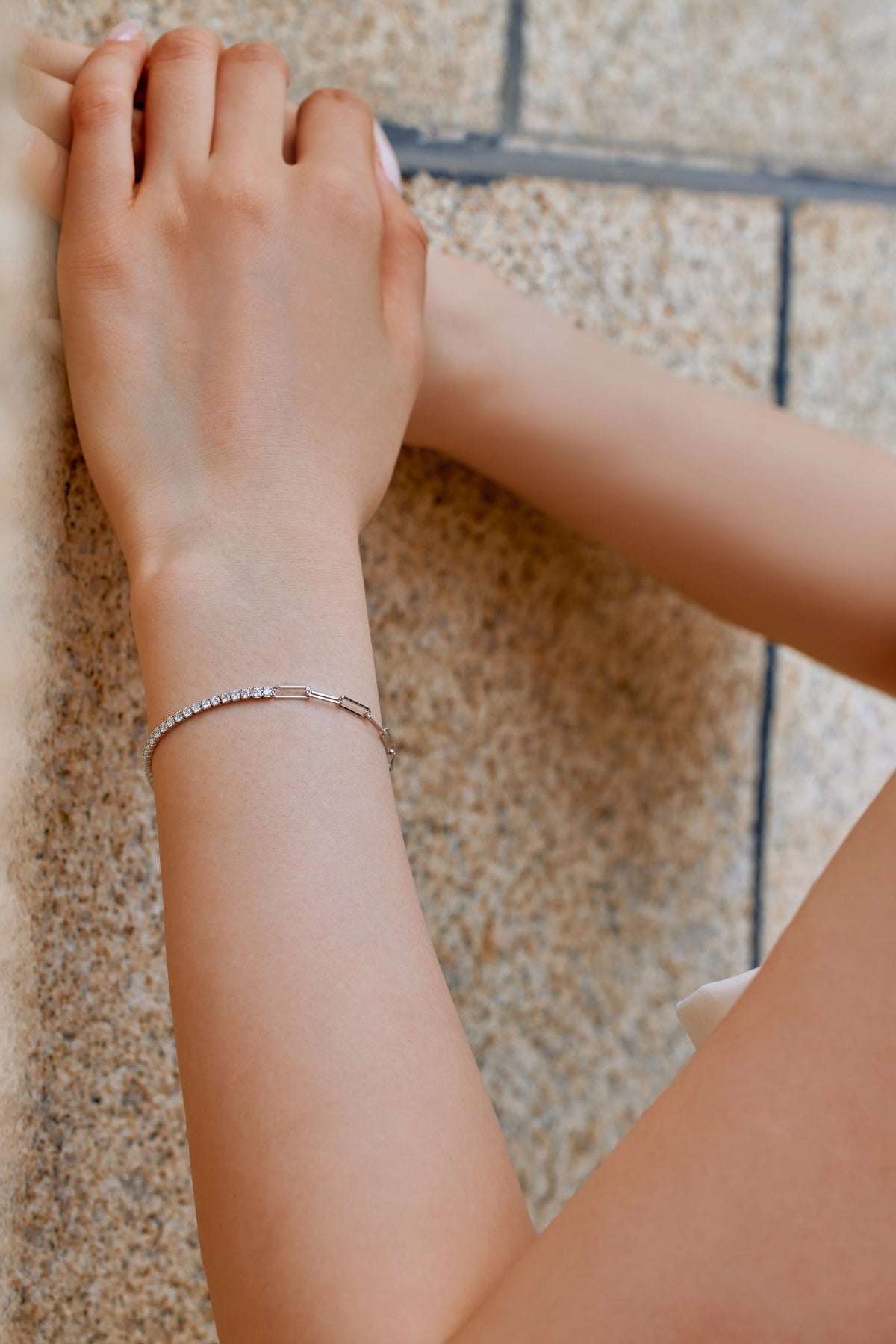 Duo Style Tennis & Paperclip Bracelet - 925 Silver