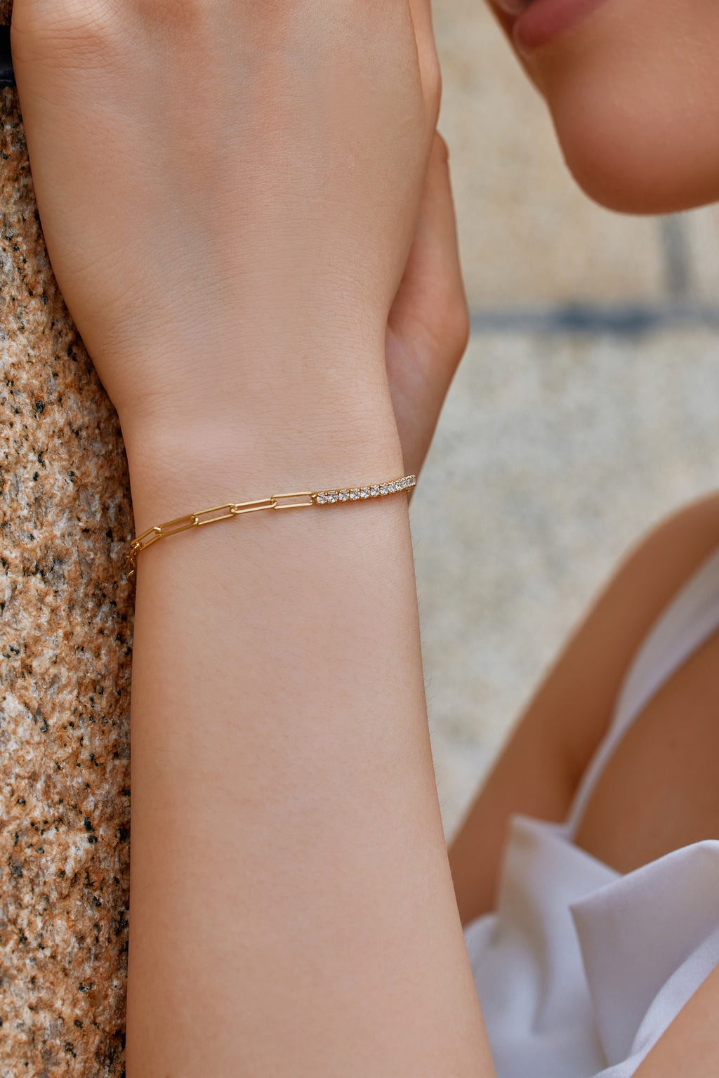 Duo Style Tennis & Paperclip Bracelet - 925 Silver