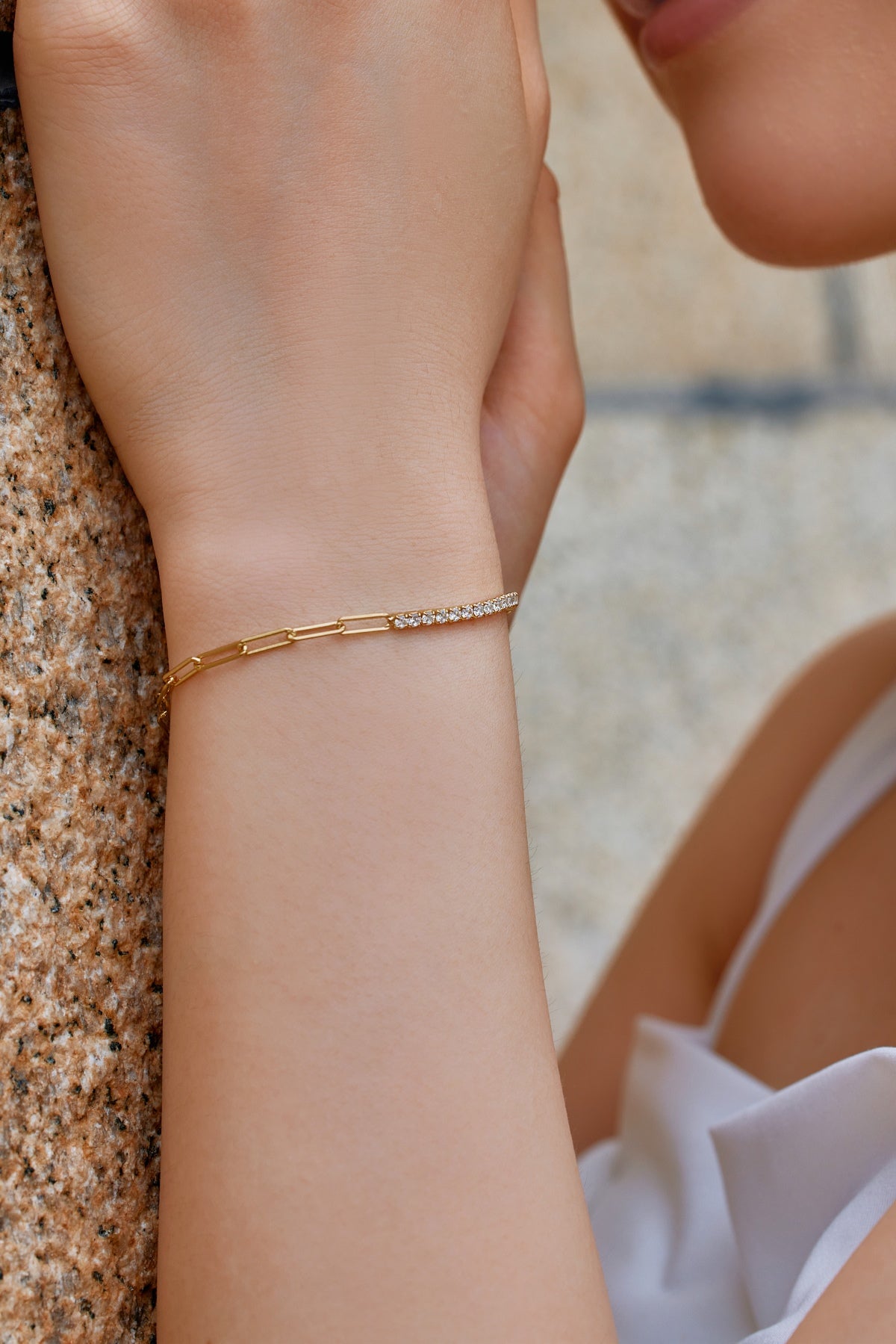 Duo Style Tennis & Paperclip Bracelet - 925 Silver