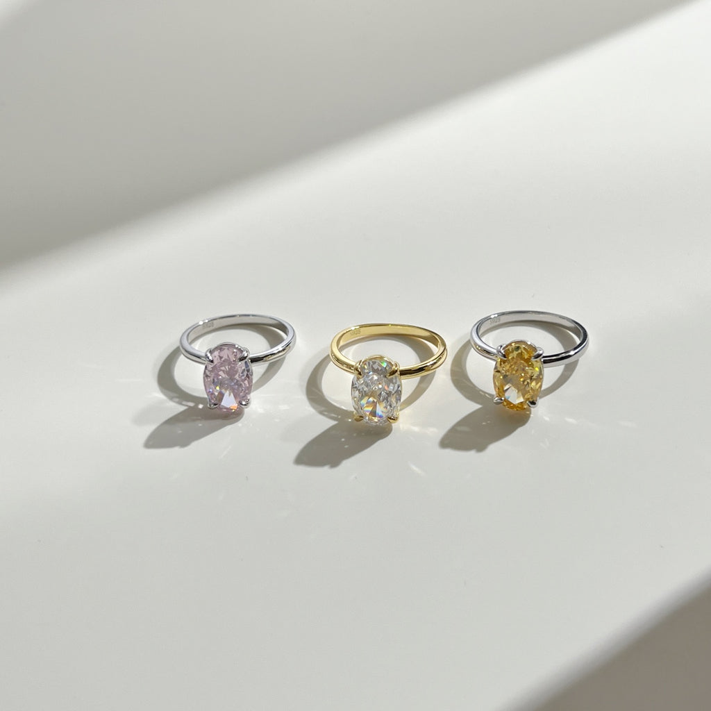 Classic Oval Stone Ring - 18K Gold Plated, 925 Silver Base
