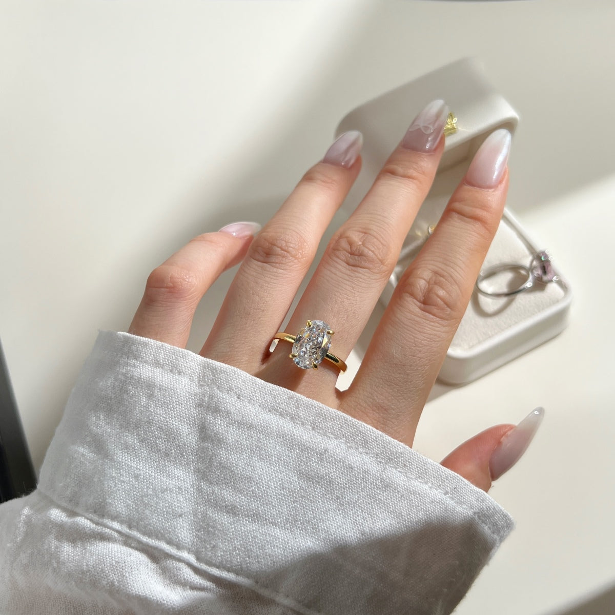 Classic Oval Stone Ring - 18K Gold Plated, 925 Silver Base