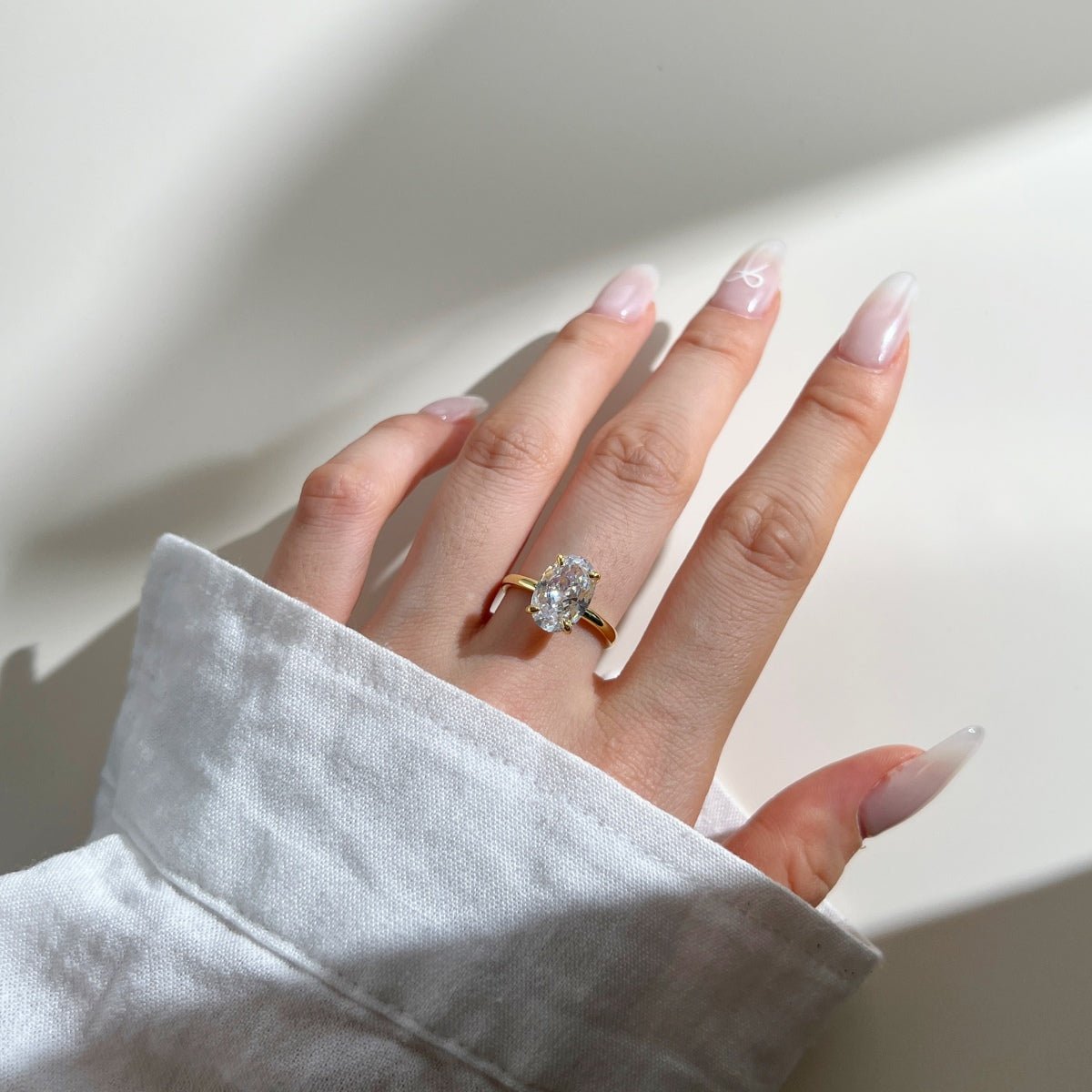 Classic Oval Stone Ring - 18K Gold Plated, 925 Silver Base