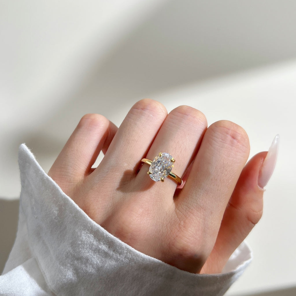 Classic Oval Stone Ring - 18K Gold Plated, 925 Silver Base