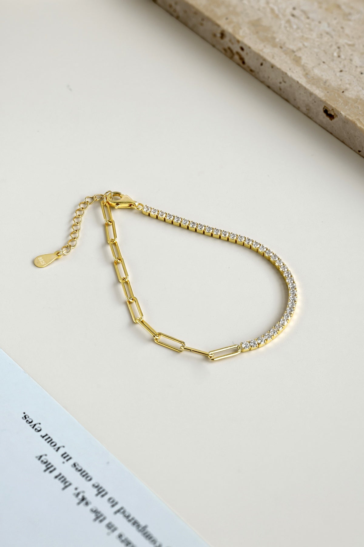 Duo Style Tennis & Paperclip Bracelet - 18K Gold-Plated 925 Silver