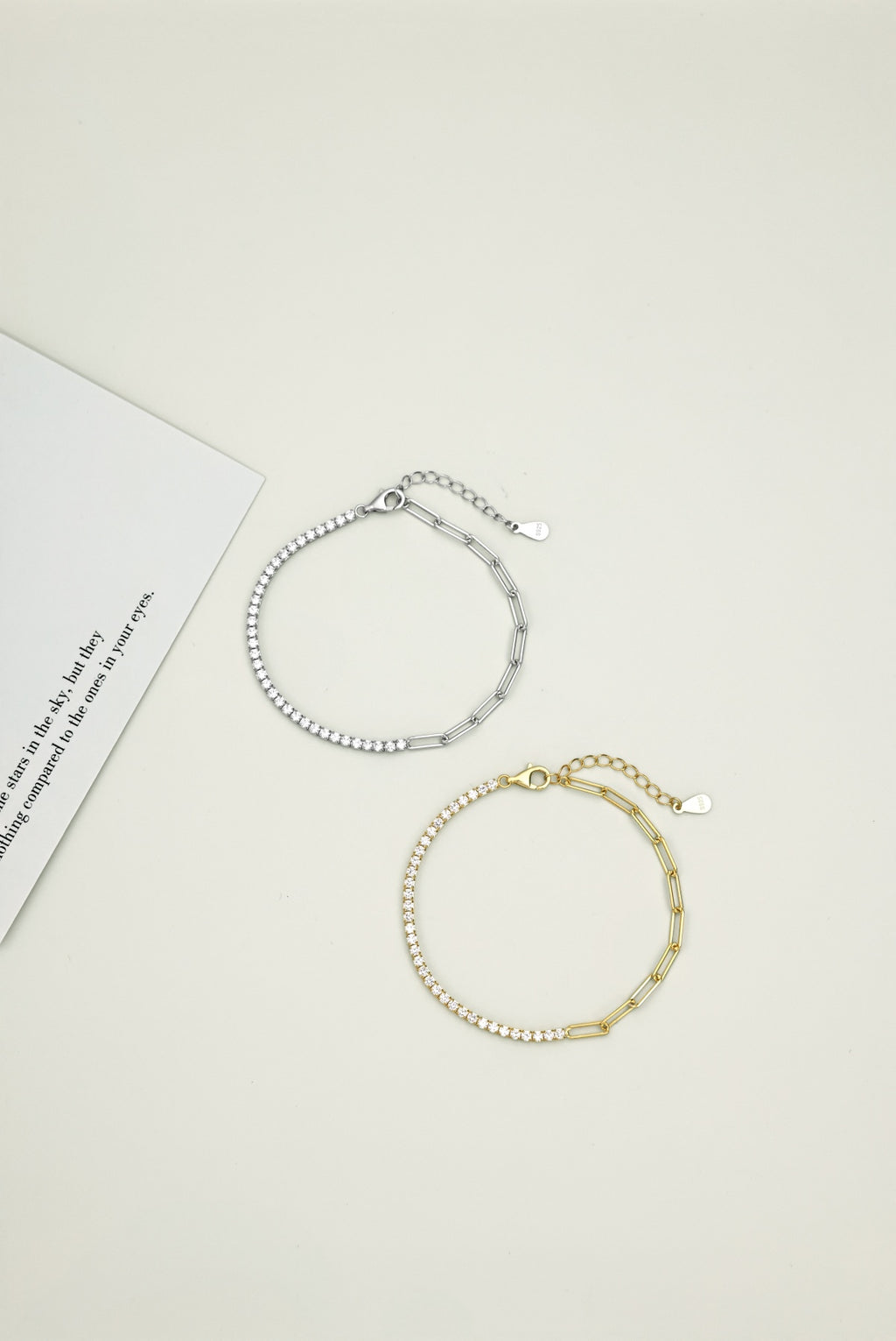 Duo Style Tennis & Paperclip Bracelet - 925 Silver