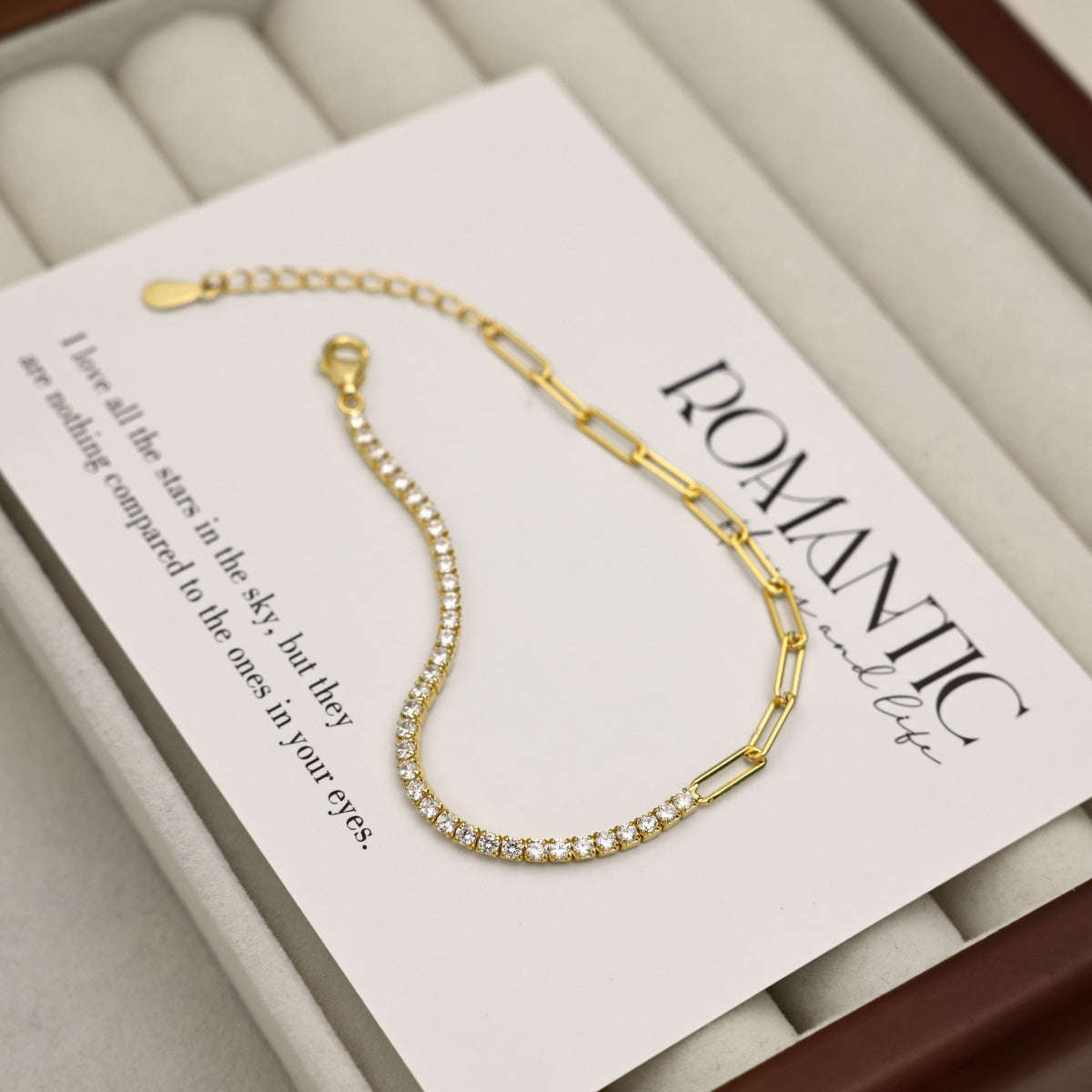 Duo Style Tennis & Paperclip Bracelet - 925 Silver