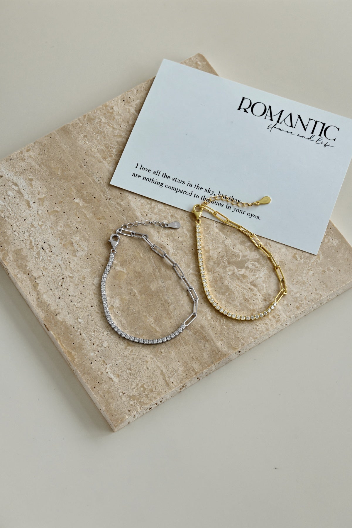 Duo Style Tennis & Paperclip Bracelet - 925 Silver