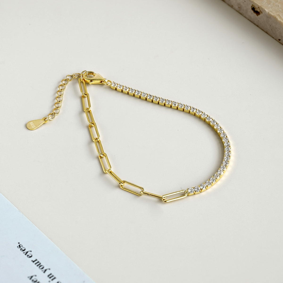 Duo Style Tennis & Paperclip Bracelet - 925 Silver