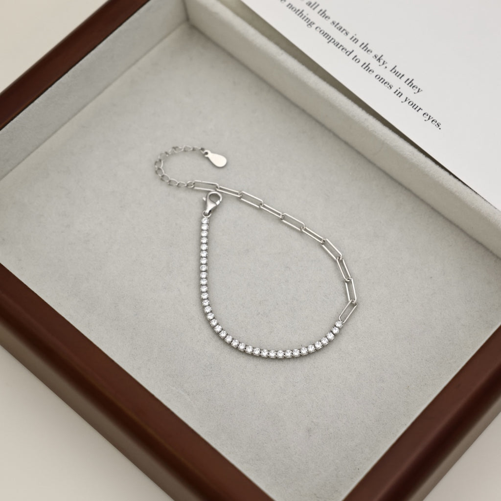 Duo Style Tennis & Paperclip Bracelet - 925 Silver
