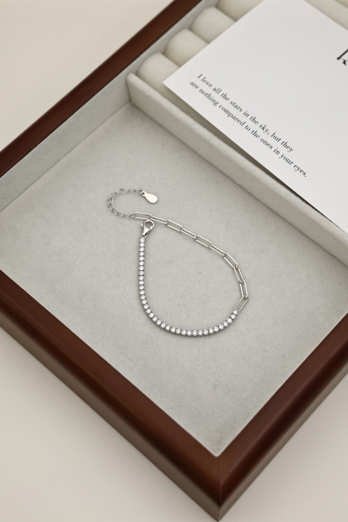 Duo Style Tennis & Paperclip Bracelet - 925 Silver