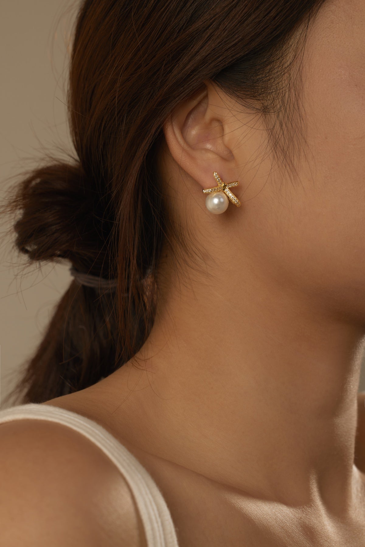 Gold Pearl Bow Earrings 3006