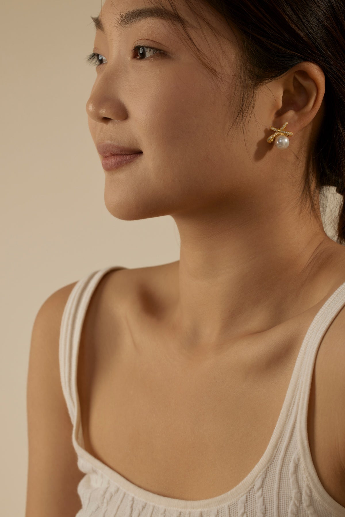 Gold Pearl Bow Earrings 3006