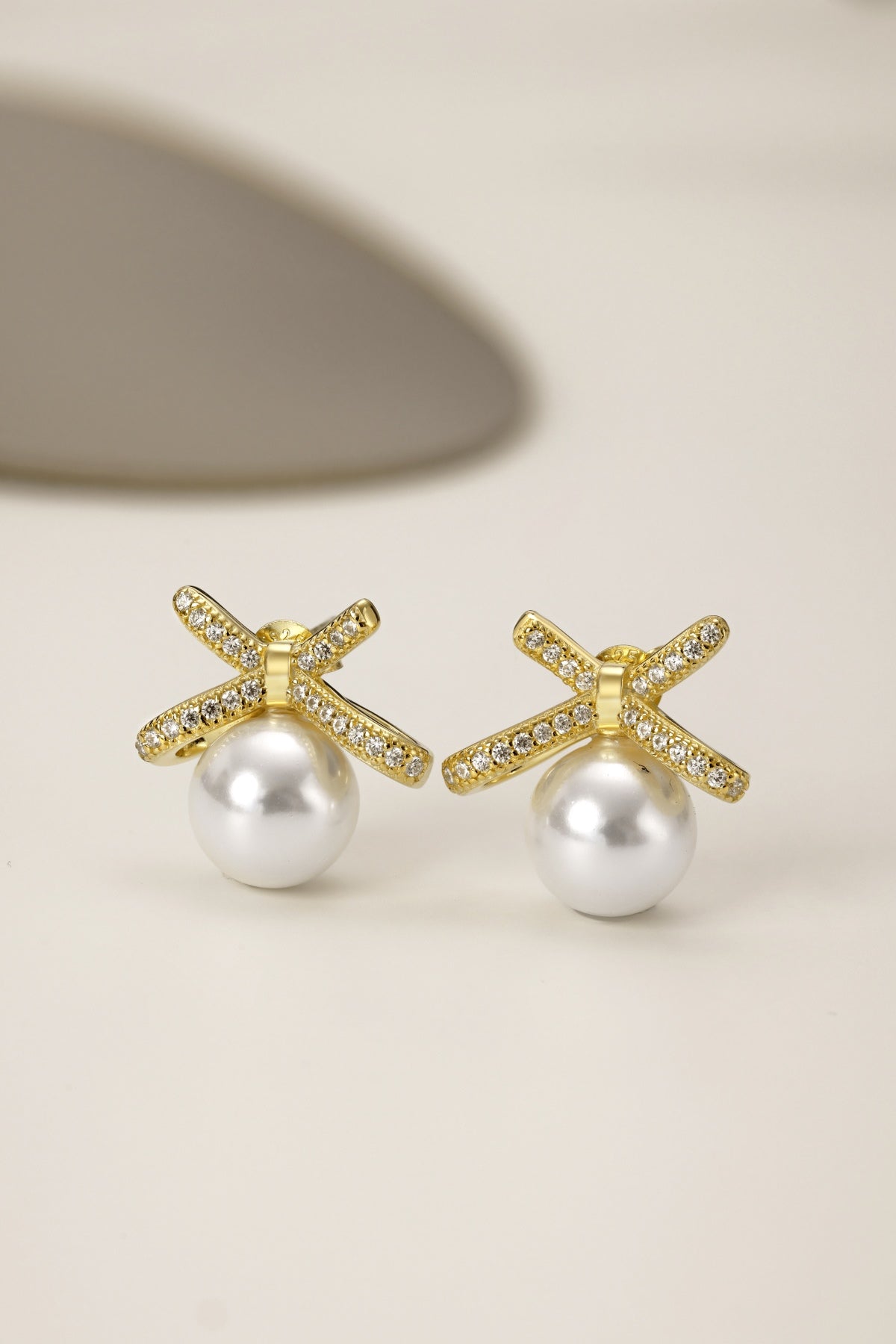 Gold Pearl Bow Earrings 3006