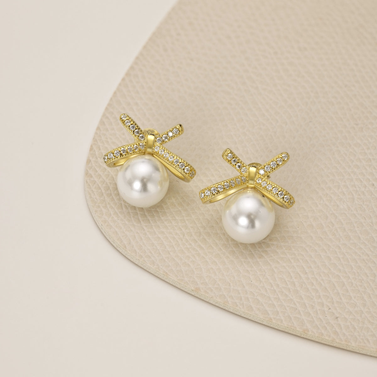 Gold Pearl Bow Earrings 3006