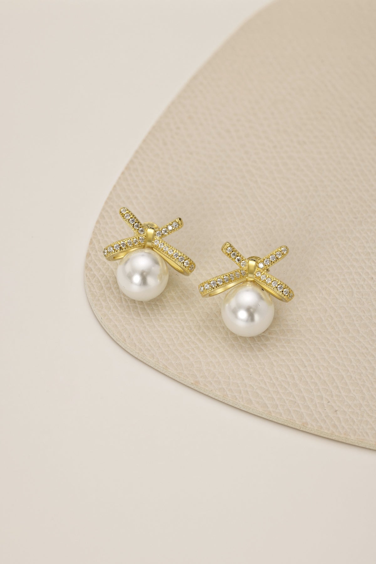 Gold Pearl Bow Earrings 3006