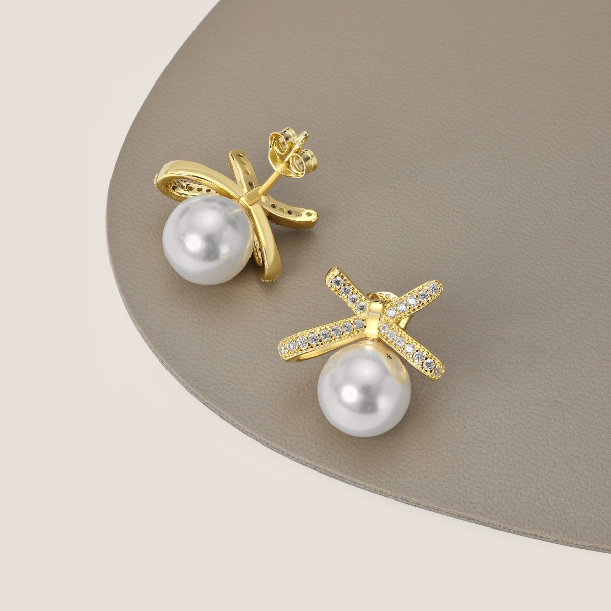 Gold Pearl Bow Earrings 3006