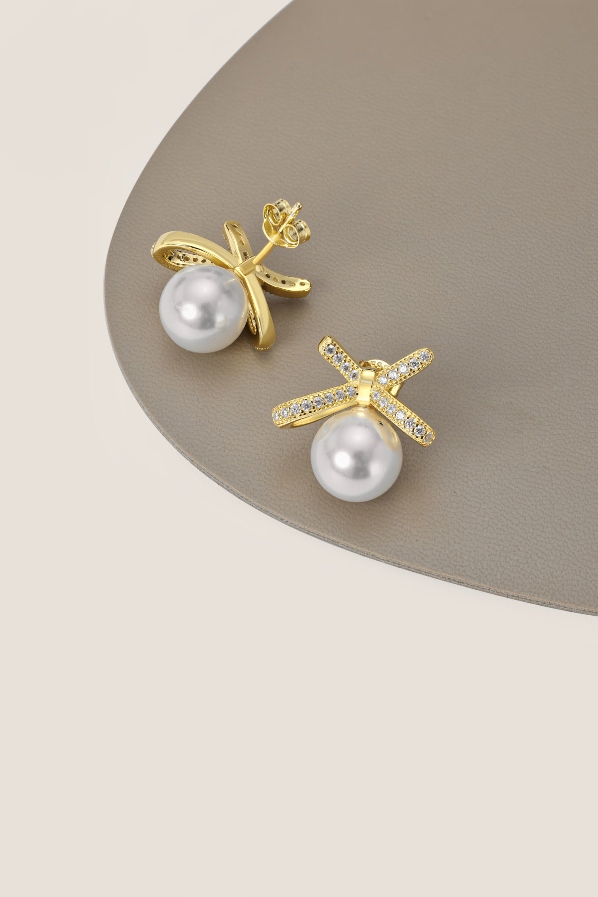 Gold Pearl Bow Earrings 3006