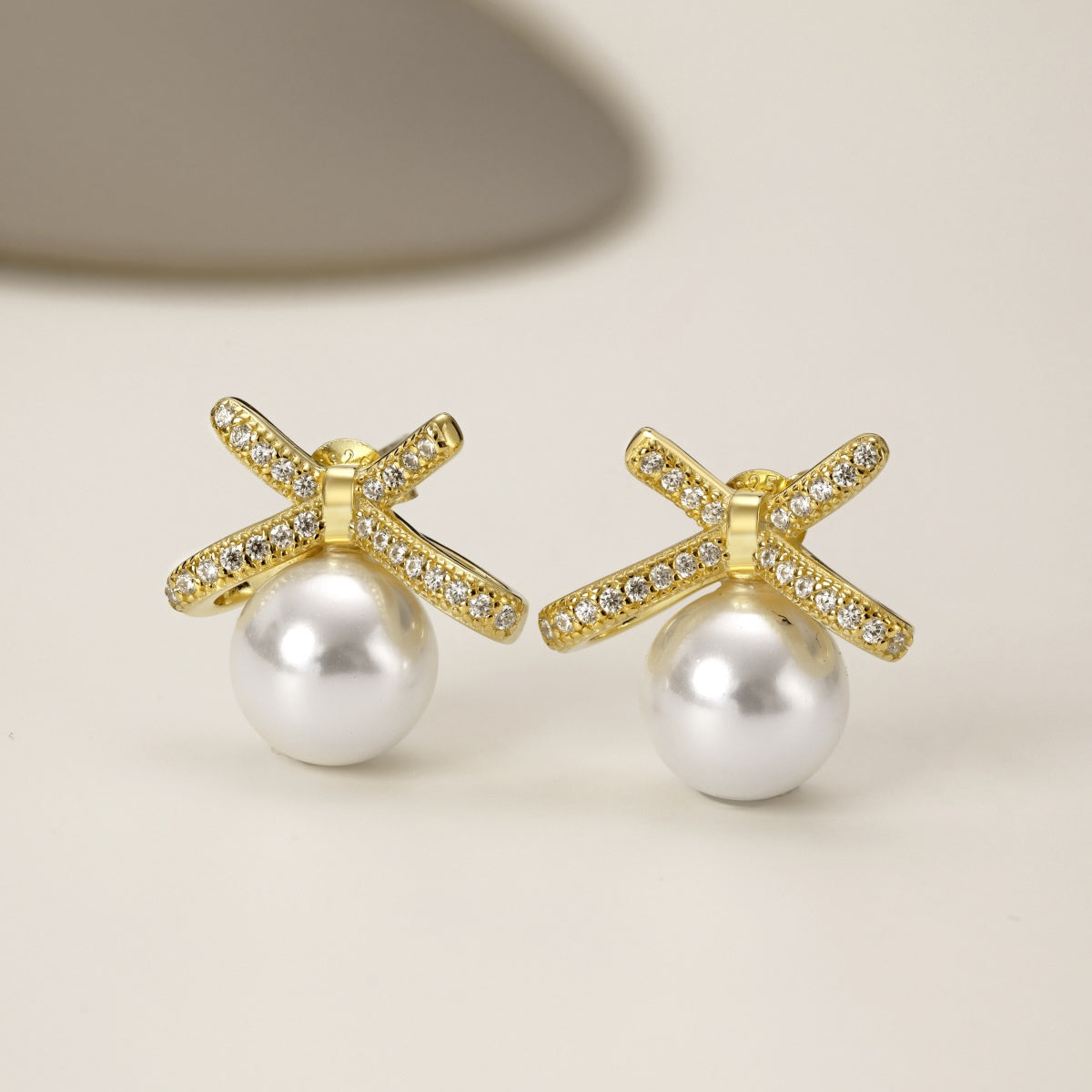 Gold Pearl Bow Earrings 3006