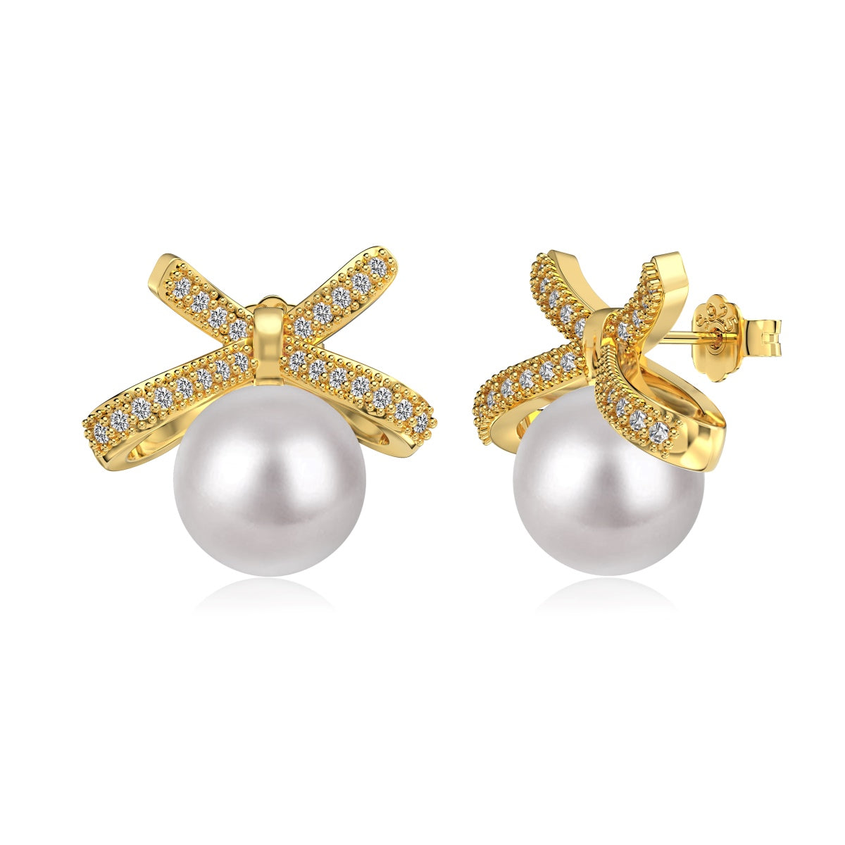 Gold Pearl Bow Earrings 3006