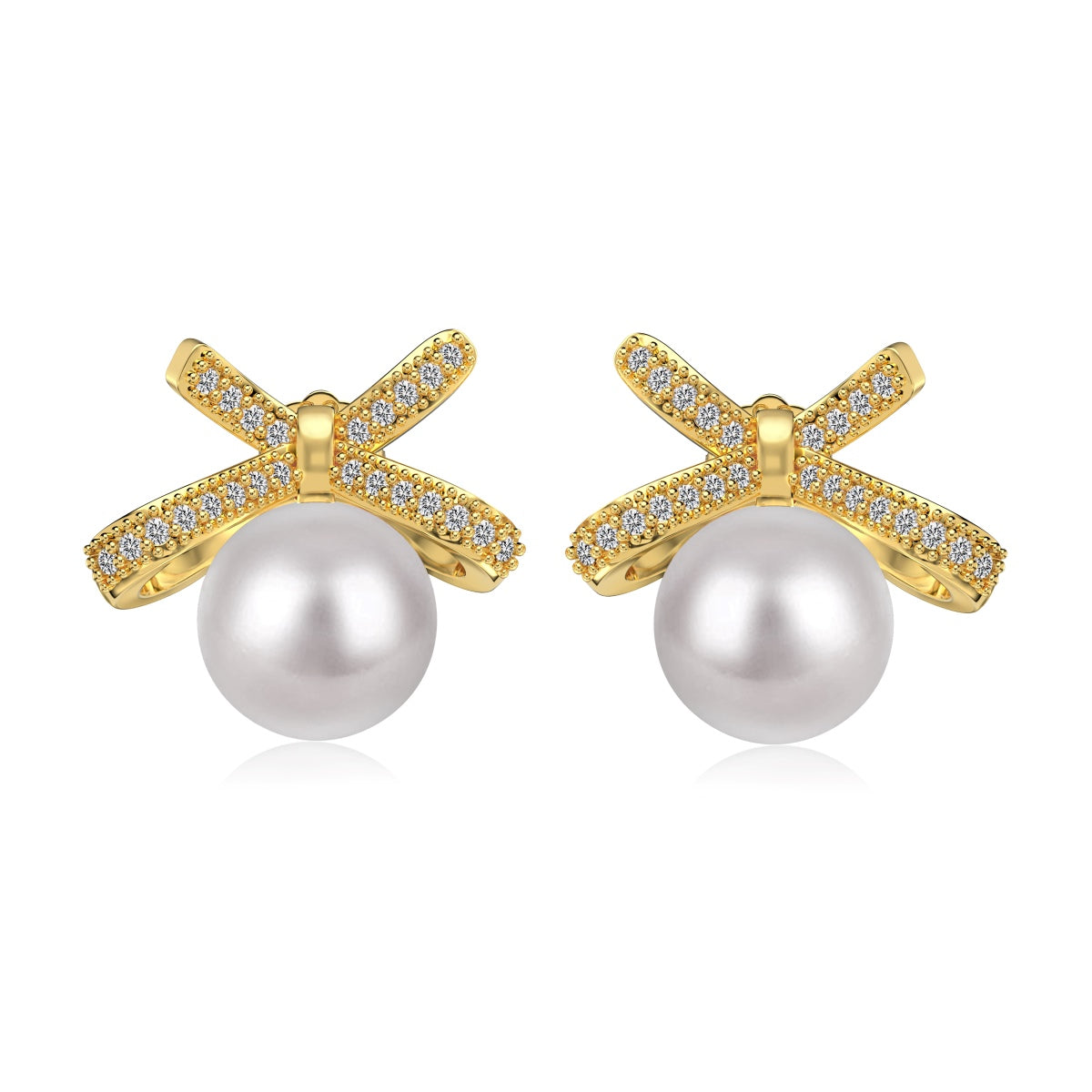 Gold Pearl Bow Earrings 3006