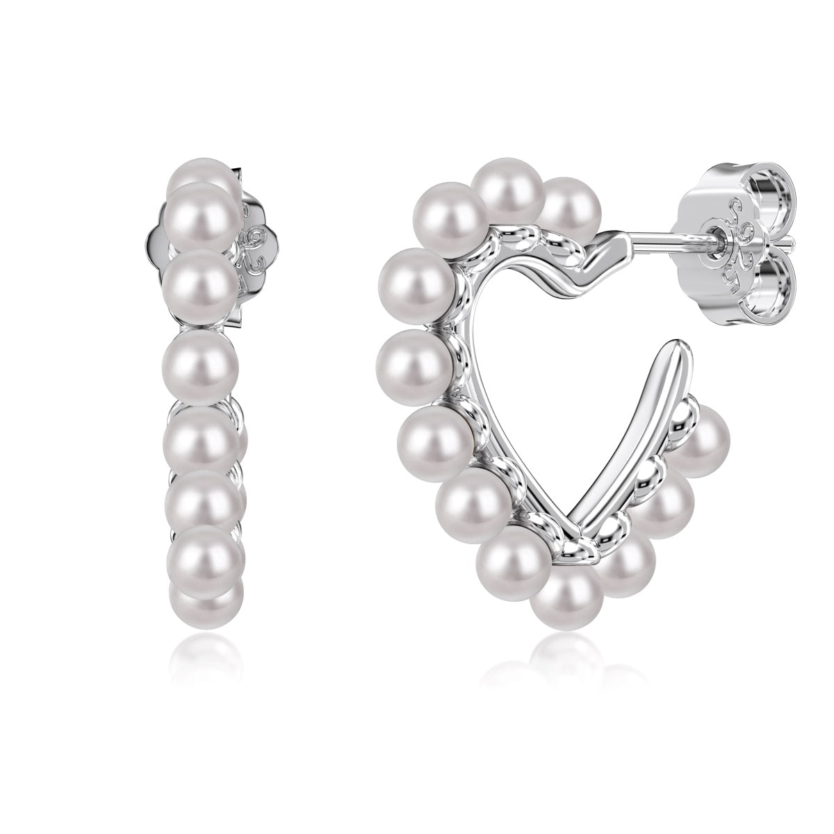Pearl Heart  Silver Earrings 3002