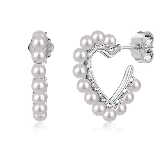Pearl Heart  Silver Earrings 3002