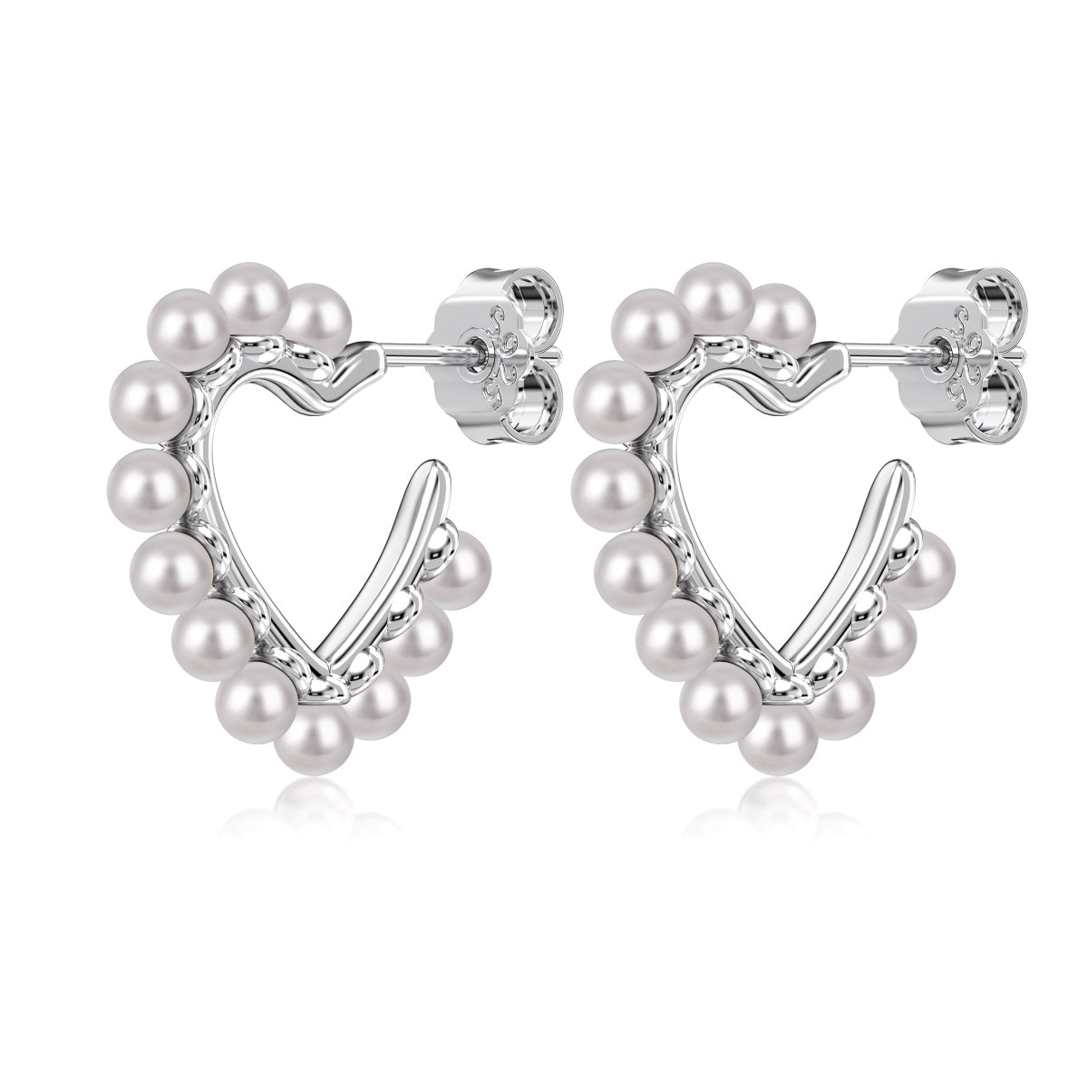 Pearl Heart  Silver Earrings 3002