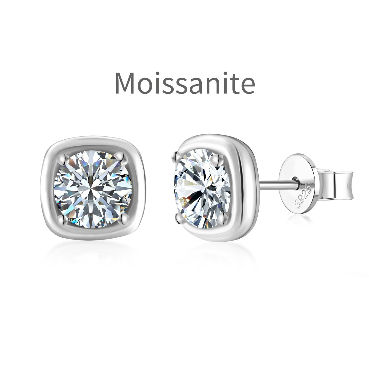 Moissanite Cushion Studs in 925 Sterling Silver