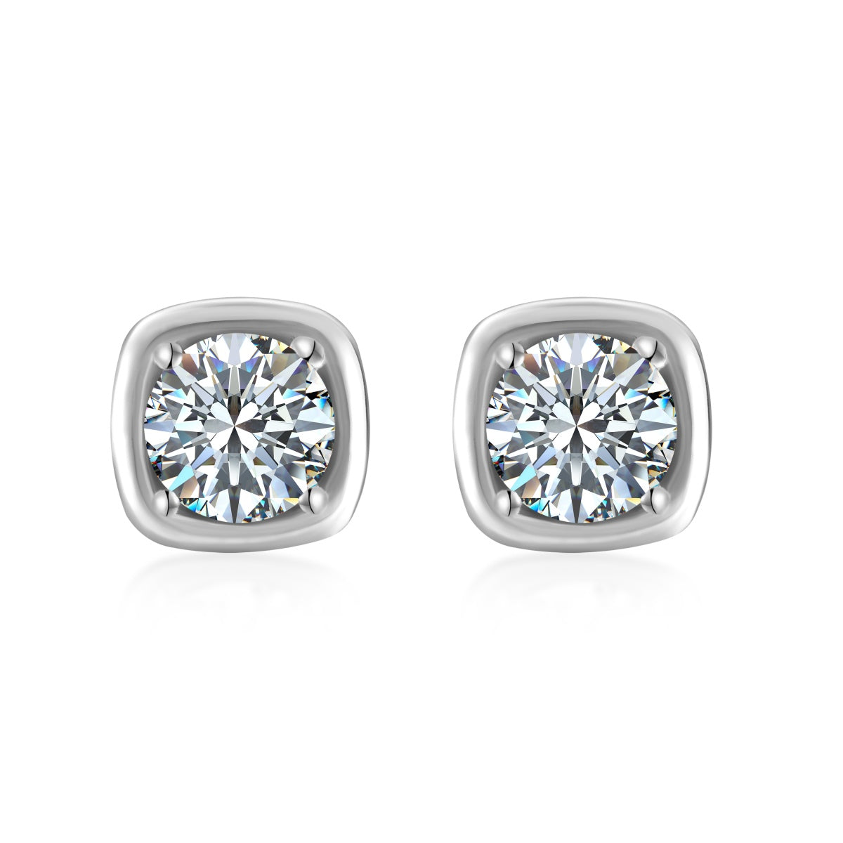 Moissanite Cushion Studs in 925 Sterling Silver