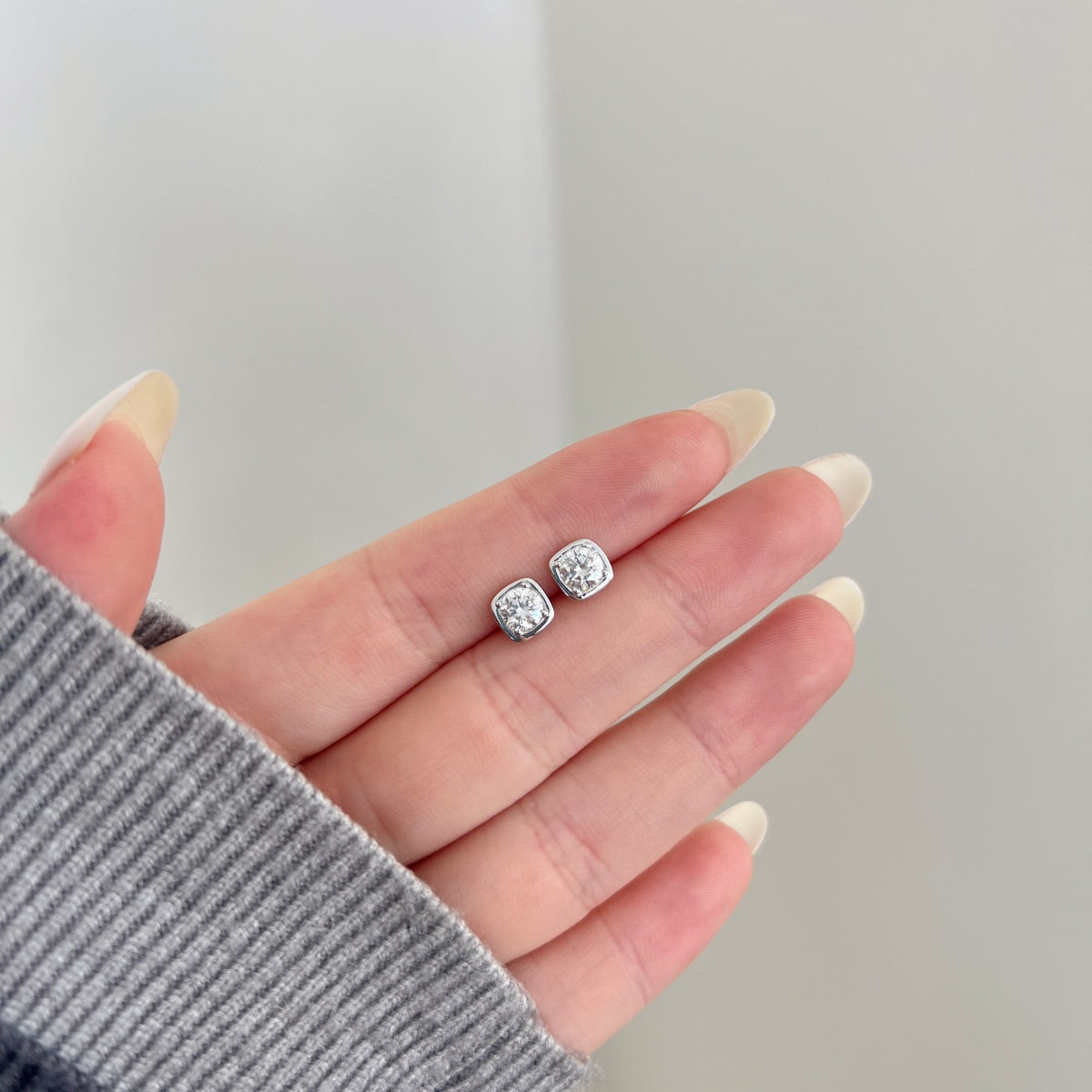 Moissanite Cushion Studs in 925 Sterling Silver