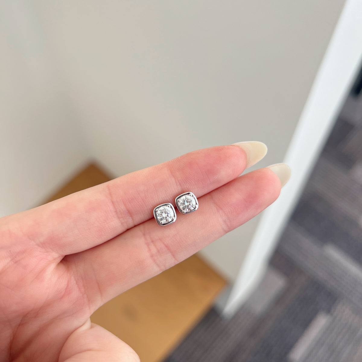 Moissanite Cushion Studs in 925 Sterling Silver