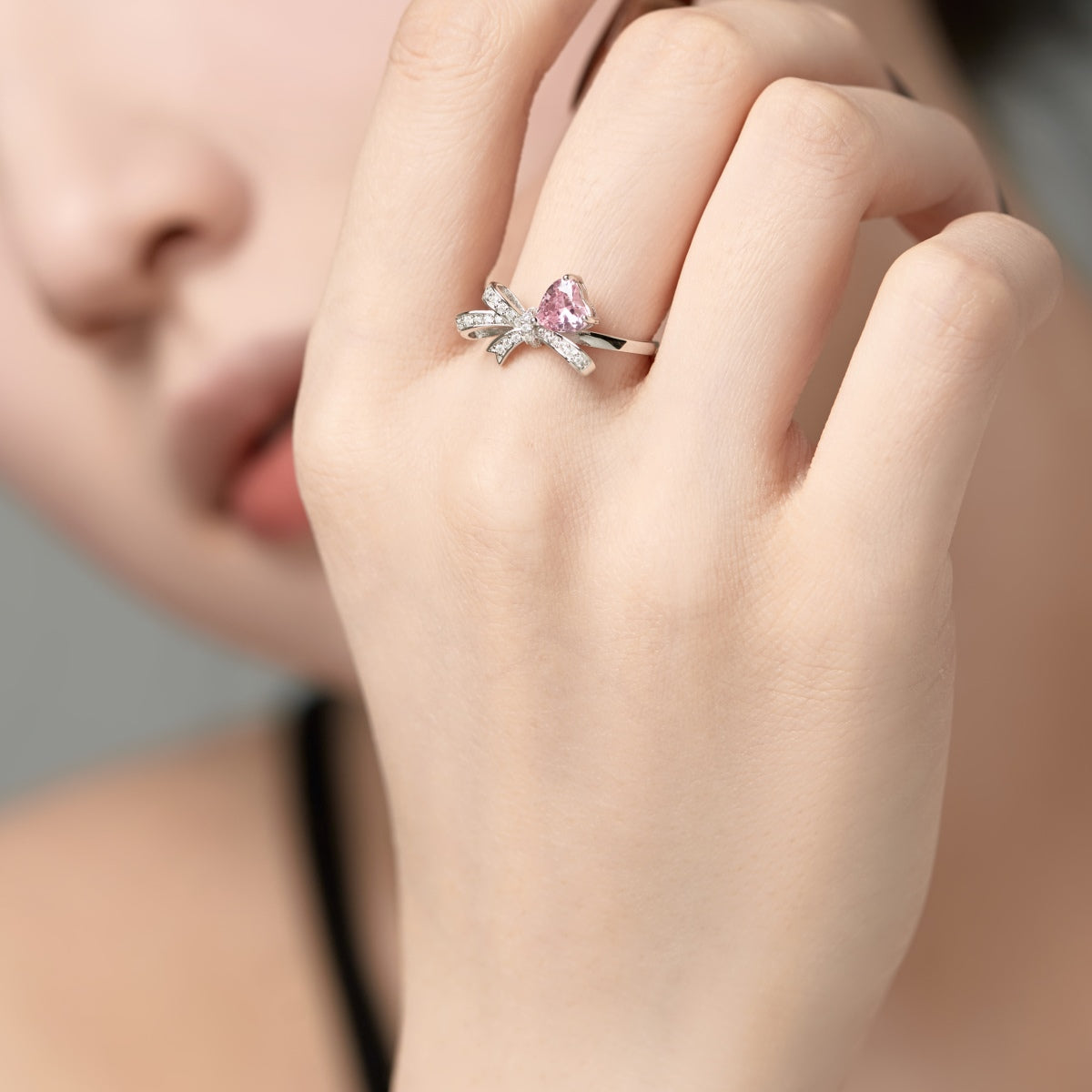 Pink Bow Ring Silver 925 - 3017