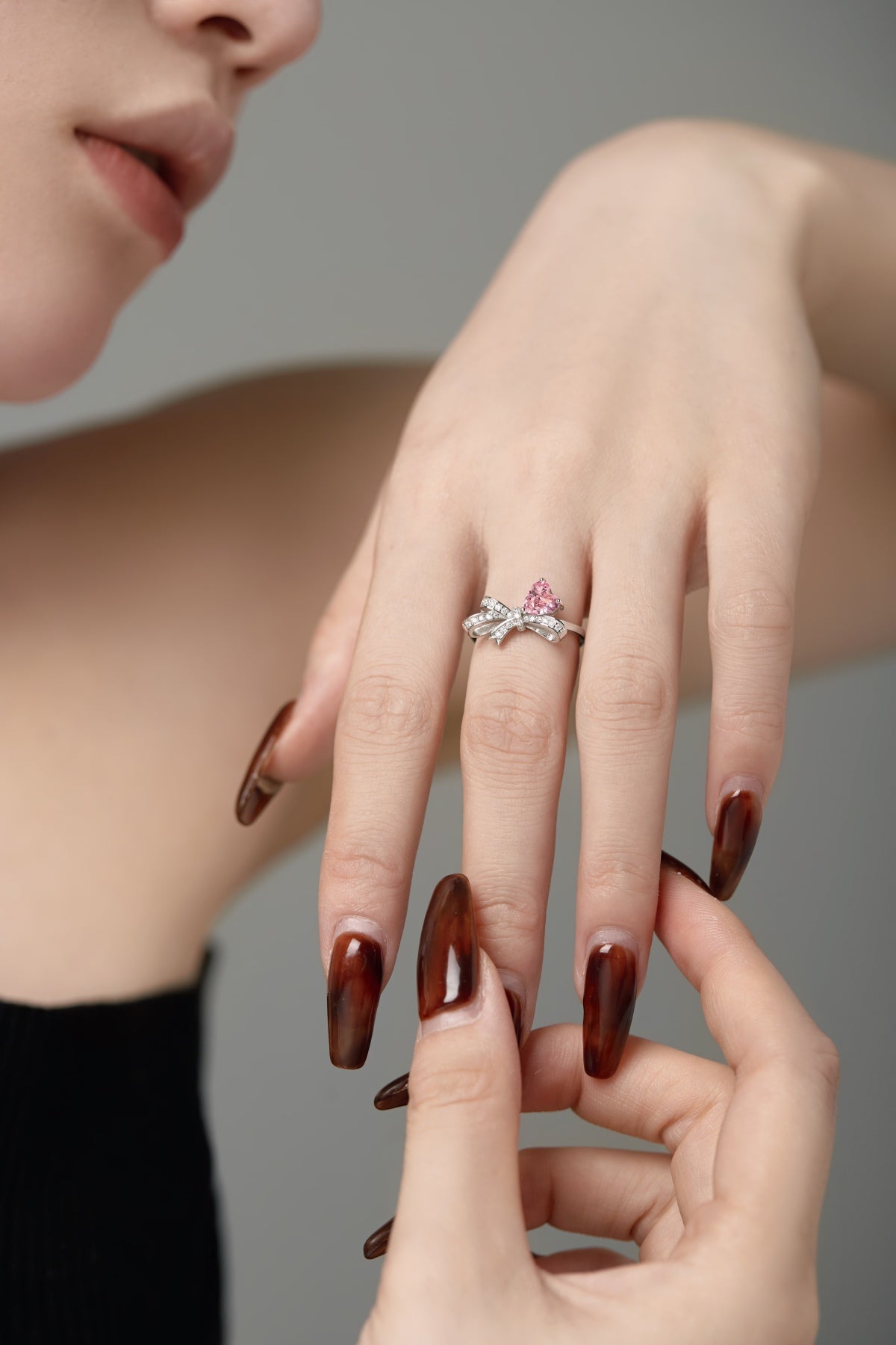 Pink Bow Ring Silver 925 - 3017