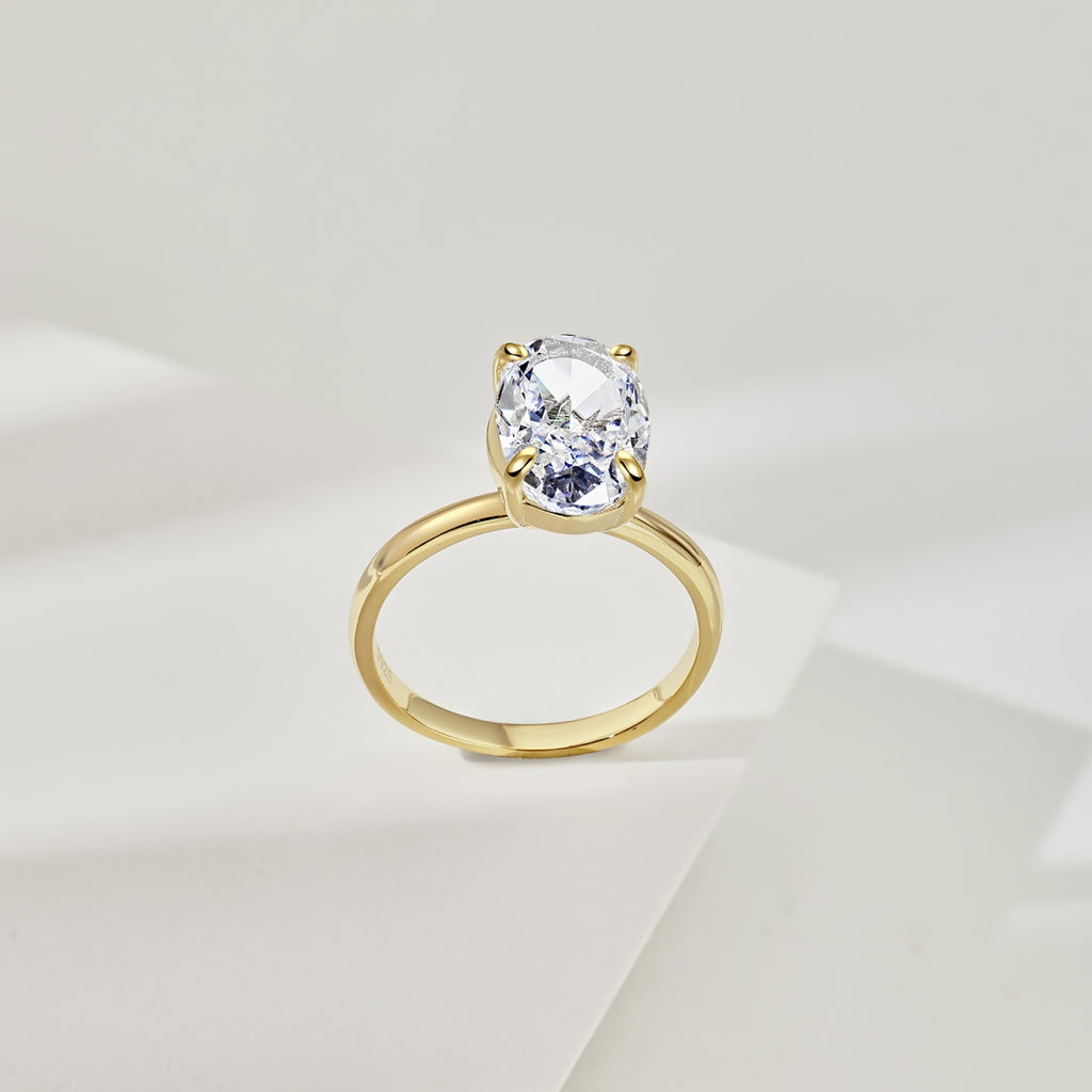 Classic Oval Stone Ring - 18K Gold Plated, 925 Silver Base