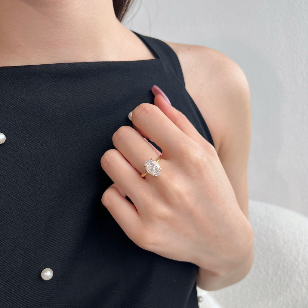 Classic Oval Stone Ring - 18K Gold Plated, 925 Silver Base